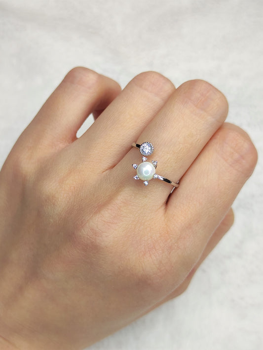 Perle og zirkon ring-Sølv