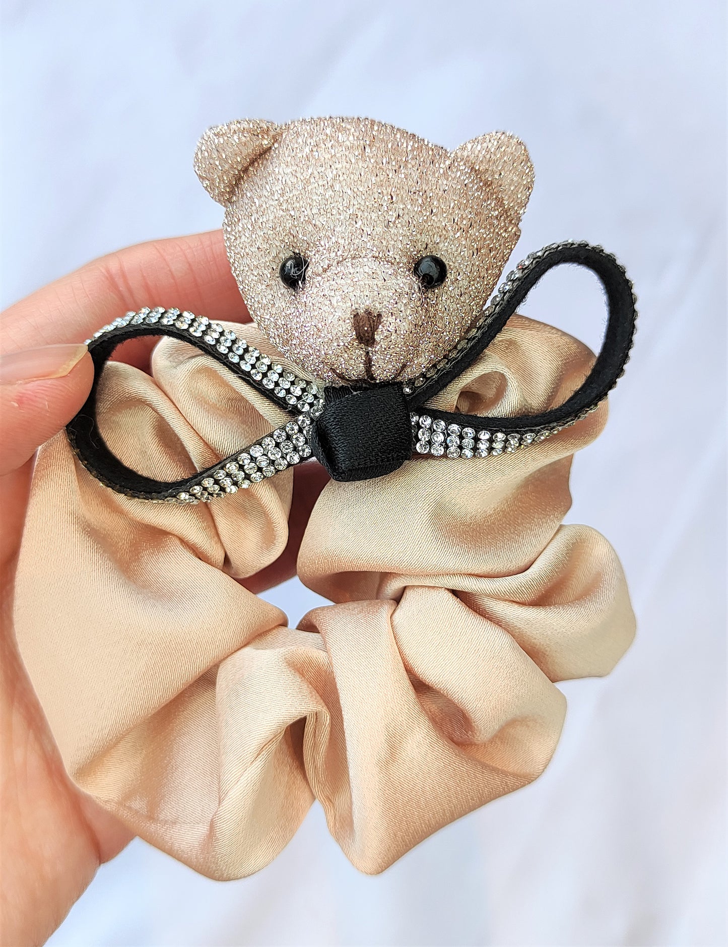 Scrunchie med bamse- Beige