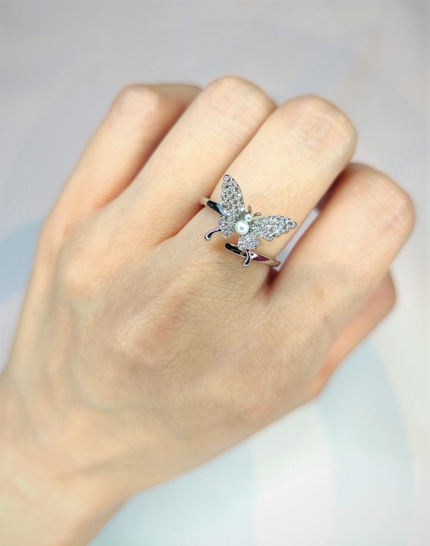 White butterfly ring